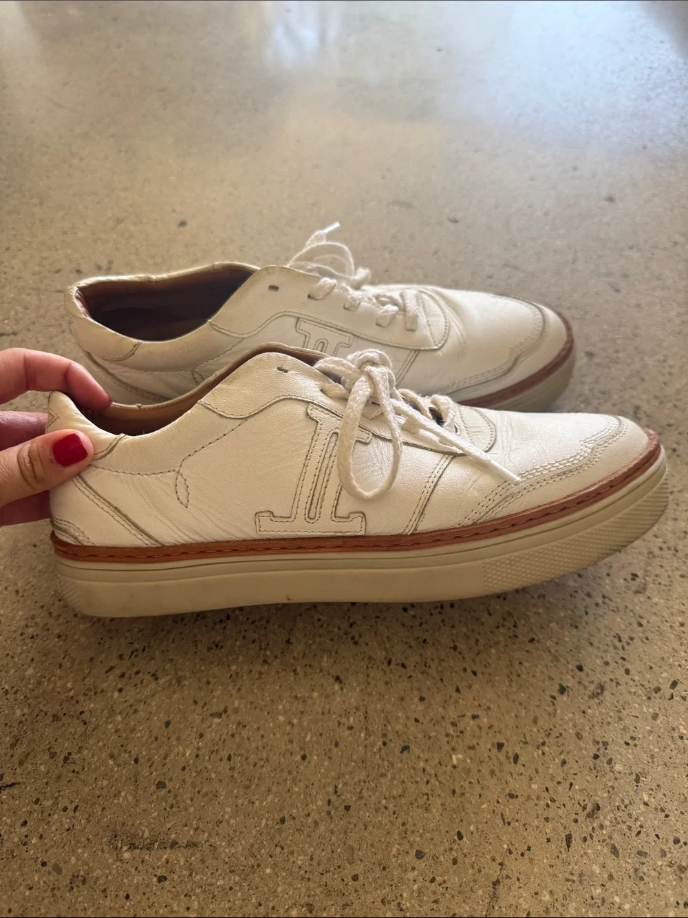 Lucchese White Leather Lace-Up Sneakers with Tan Trim